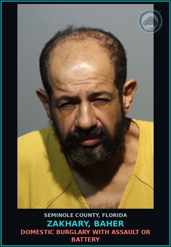Booking mugshot of ZAKHARY, BAHER in Seminole County