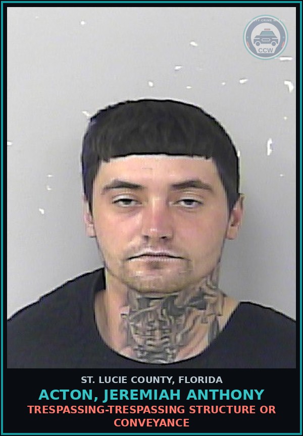Booking mugshot of Acton, Jeremiah Anthony in St. Lucie County