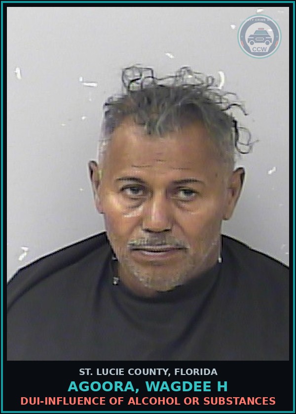 Booking mugshot of Agoora, Wagdee H in St. Lucie County