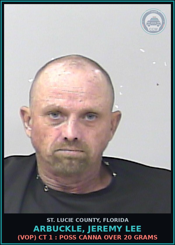 Booking mugshot of Arbuckle, Jeremy Lee in St. Lucie County