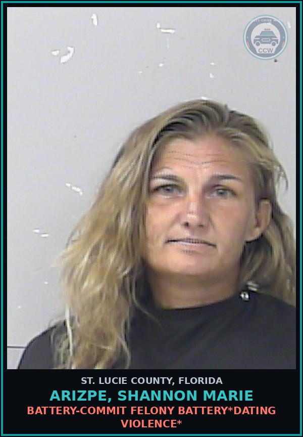 Booking mugshot of Arizpe, Shannon Marie in St. Lucie County