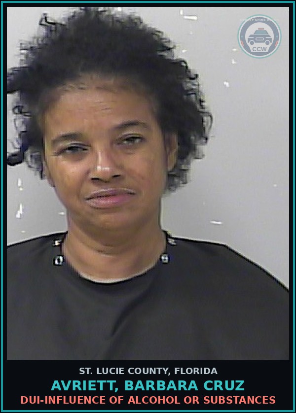 Booking mugshot of Avriett, Barbara Cruz in St. Lucie County