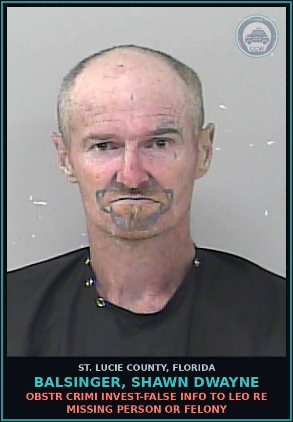 Booking mugshot of Balsinger, Shawn Dwayne in St. Lucie County