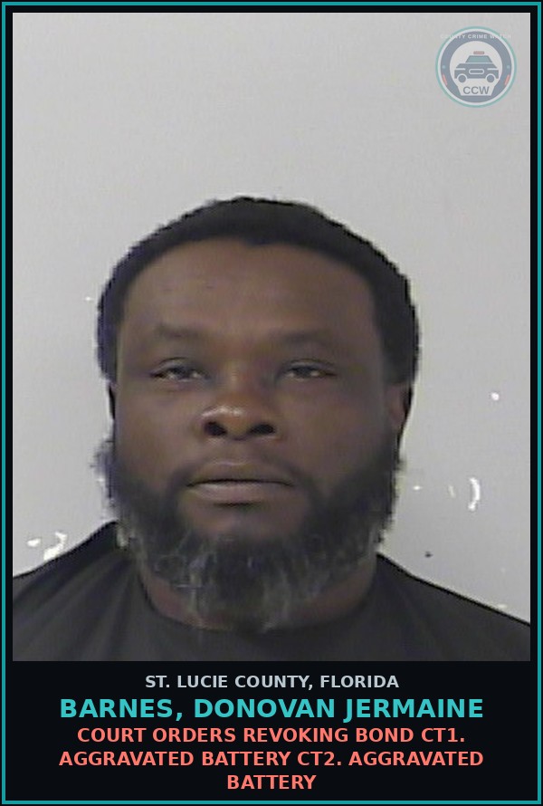 Booking mugshot of Barnes, Donovan Jermaine in St. Lucie County