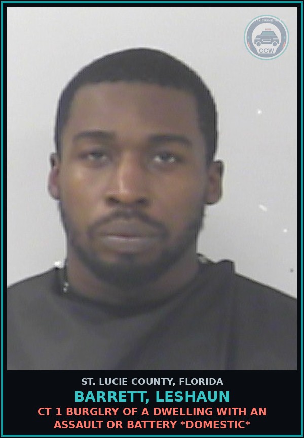 Booking mugshot of Barrett, Leshaun in St. Lucie County