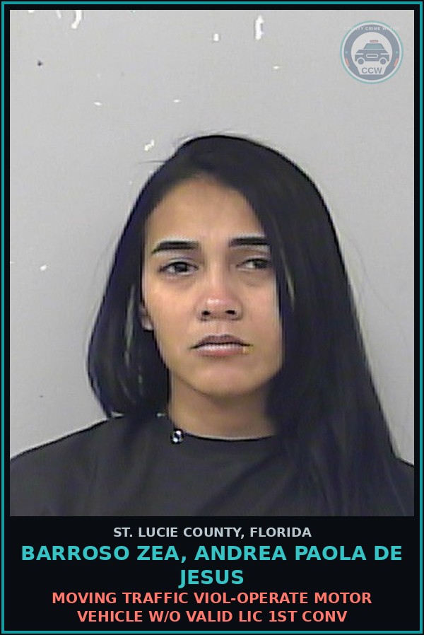 Booking mugshot of Barroso Zea, Andrea Paola De Jesus in St. Lucie County