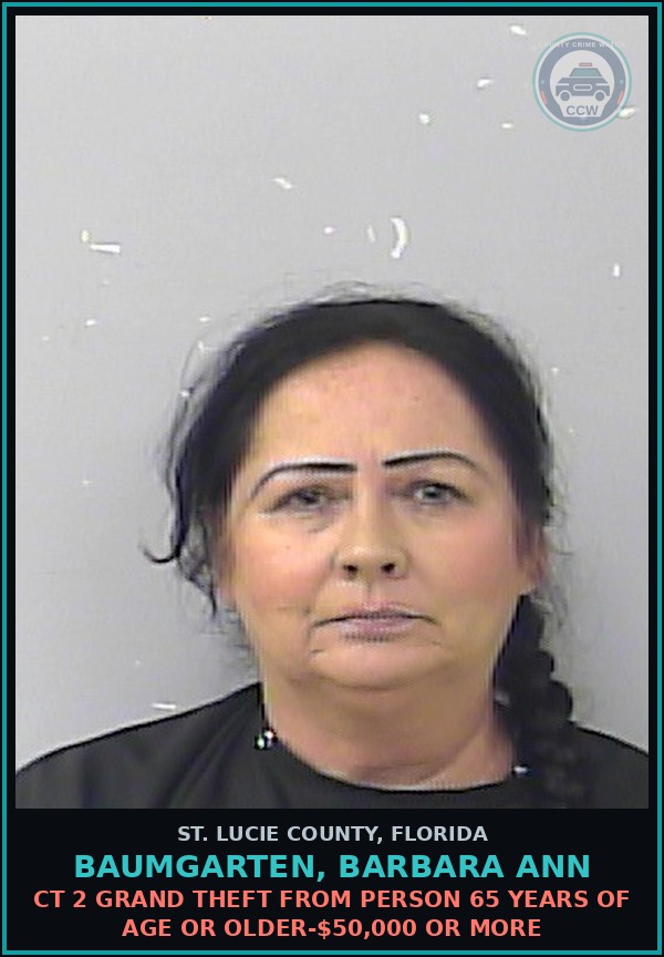 Booking mugshot of Baumgarten, Barbara Ann in St. Lucie County