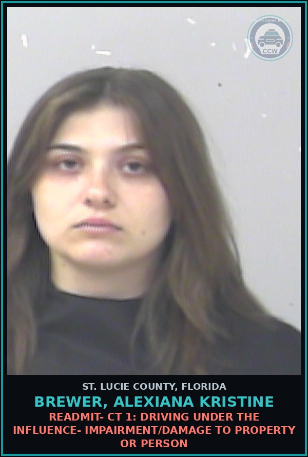 Booking mugshot of Brewer, Alexiana Kristine in St. Lucie County