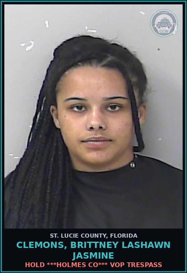 Booking mugshot of Clemons, Brittney Lashawn Jasmine in St. Lucie County