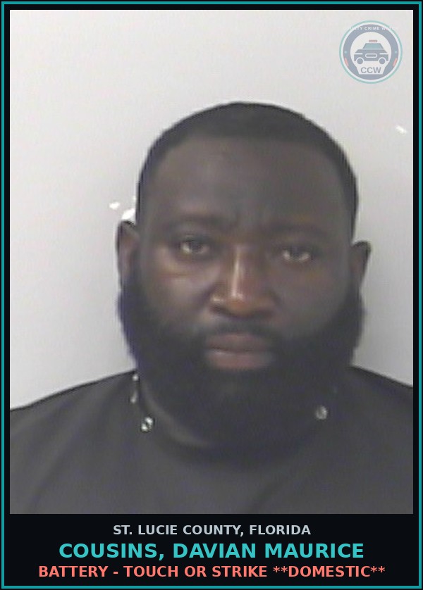 Booking mugshot of Cousins, Davian Maurice in St. Lucie County