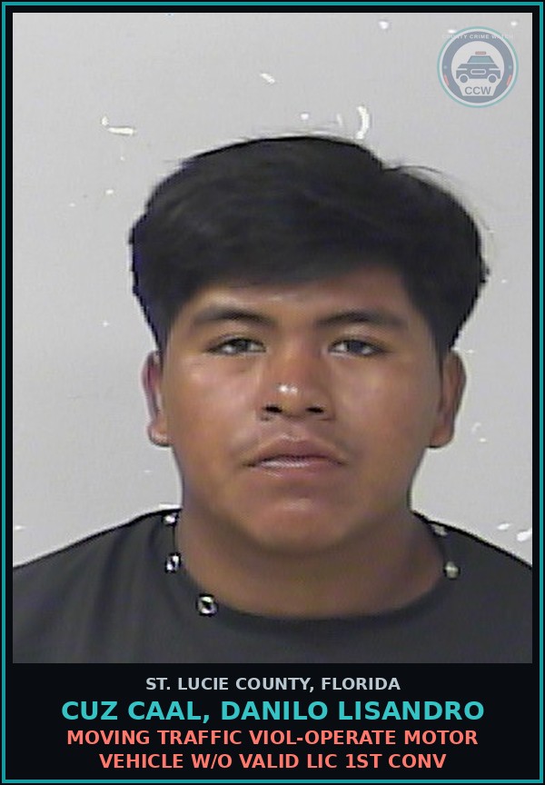 Booking mugshot of Cuz Caal, Danilo Lisandro in St. Lucie County