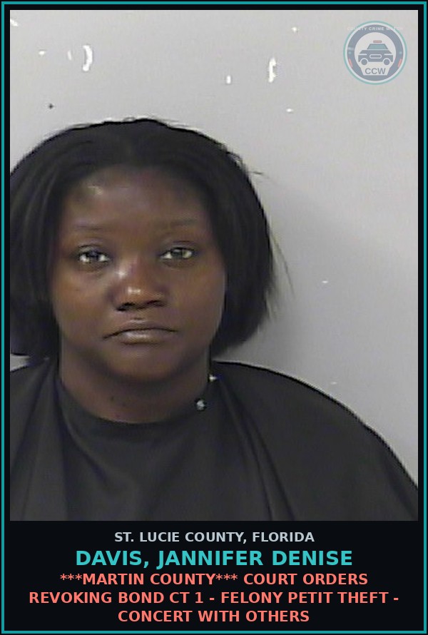 Booking mugshot of Davis, Jannifer Denise in St. Lucie County