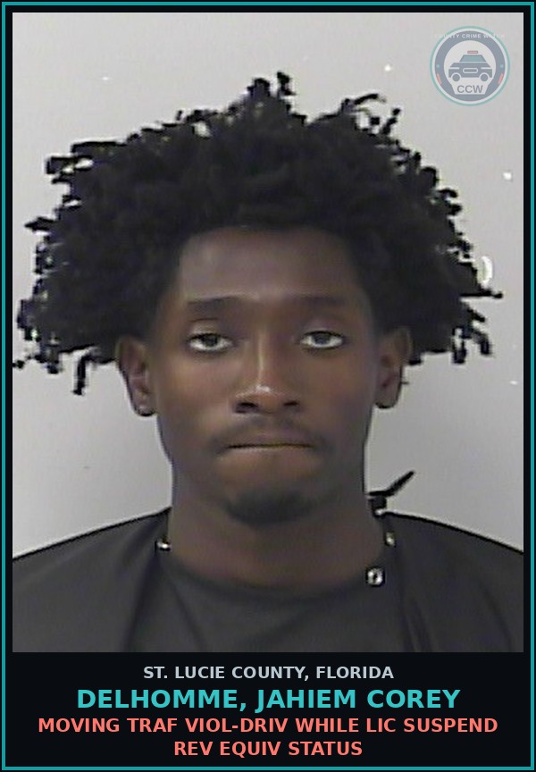 Booking mugshot of Delhomme, Jahiem Corey in St. Lucie County