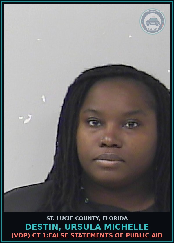 Booking mugshot of Destin, Ursula Michelle in St. Lucie County