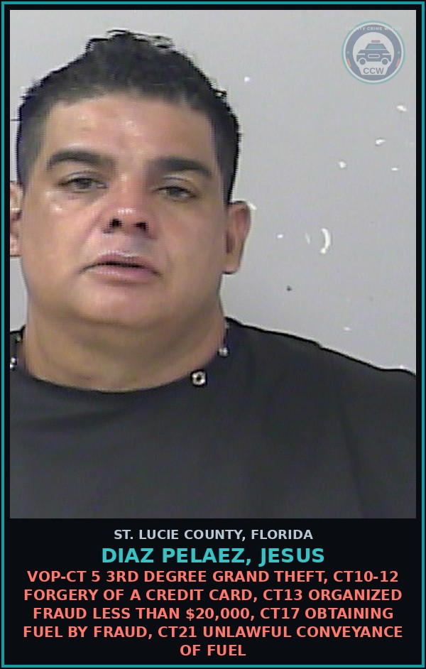 Booking mugshot of Diaz Pelaez, Jesus in St. Lucie County