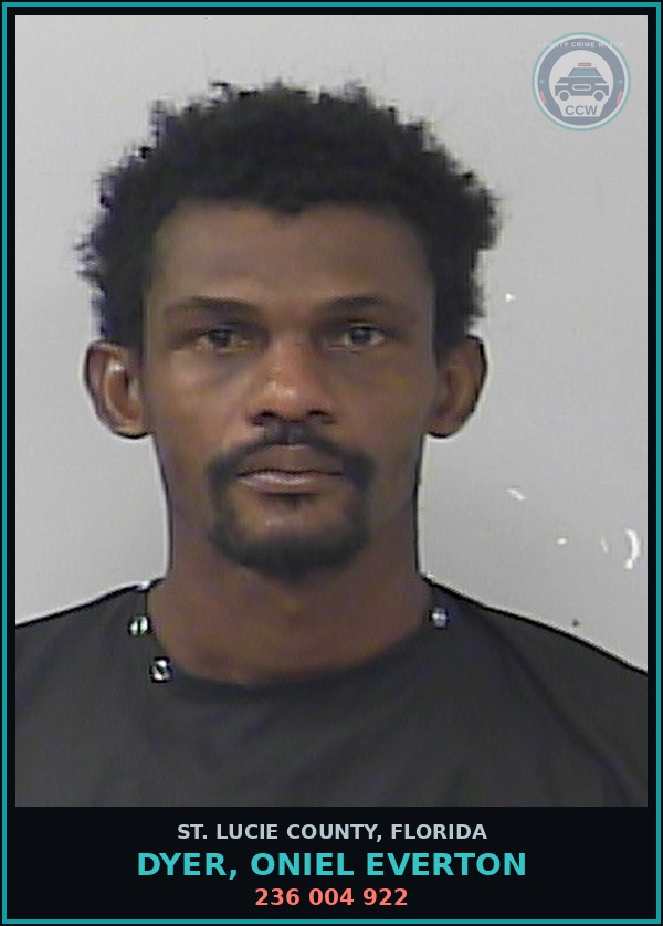 Booking mugshot of Dyer, Oniel Everton in St. Lucie County