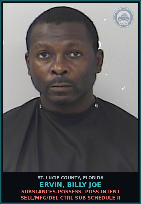 Booking mugshot of Ervin, Billy Joe in St. Lucie County