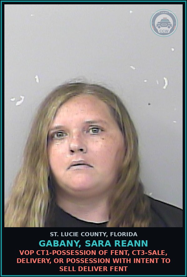 Booking mugshot of Gabany, Sara Reann in St. Lucie County