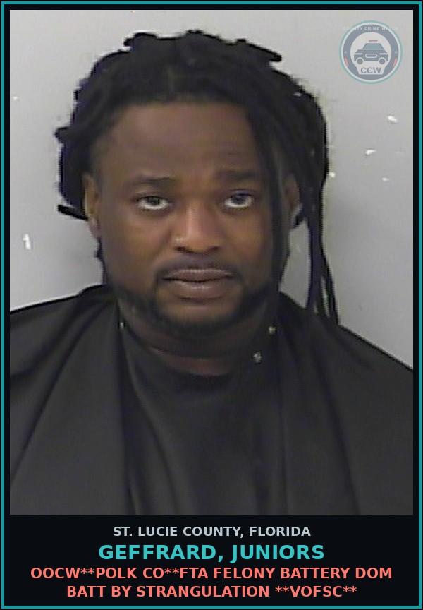 Booking mugshot of Geffrard, Juniors in St. Lucie County