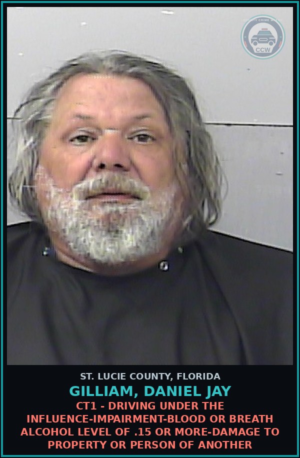 Booking mugshot of Gilliam, Daniel Jay in St. Lucie County