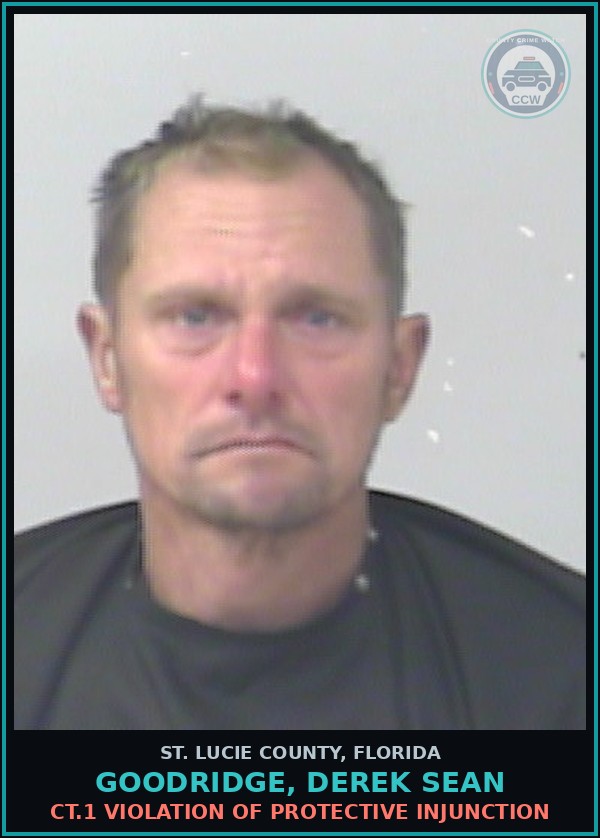 Booking mugshot of Goodridge, Derek Sean in St. Lucie County