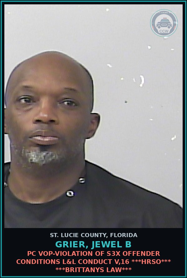 Booking mugshot of Grier, Jewel B in St. Lucie County