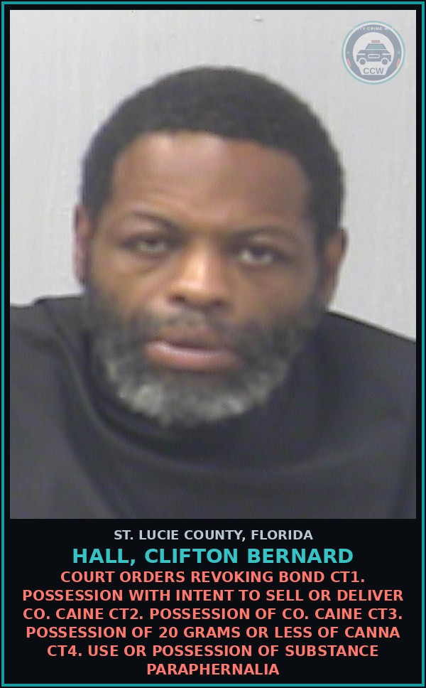 Booking mugshot of Hall, Clifton Bernard in St. Lucie County