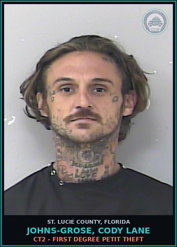 Booking mugshot of Johns-grose, Cody Lane in St. Lucie County