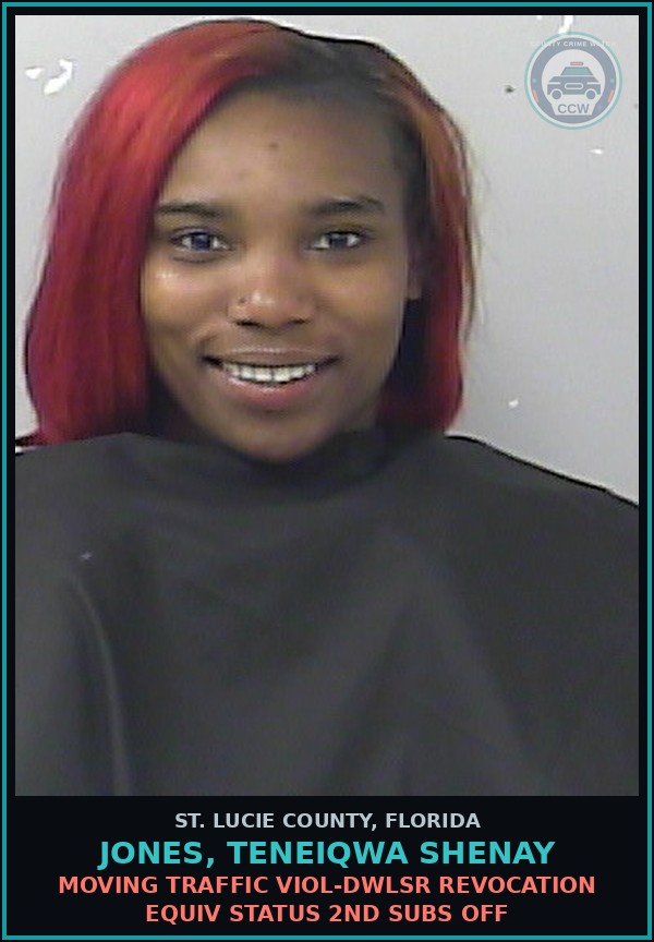 Booking mugshot of Jones, Teneiqwa Shenay in St. Lucie County