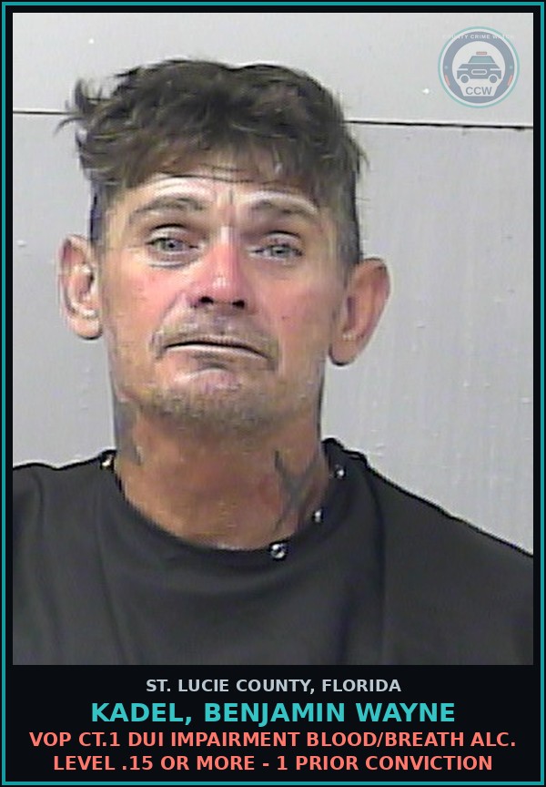 Booking mugshot of Kadel, Benjamin Wayne in St. Lucie County