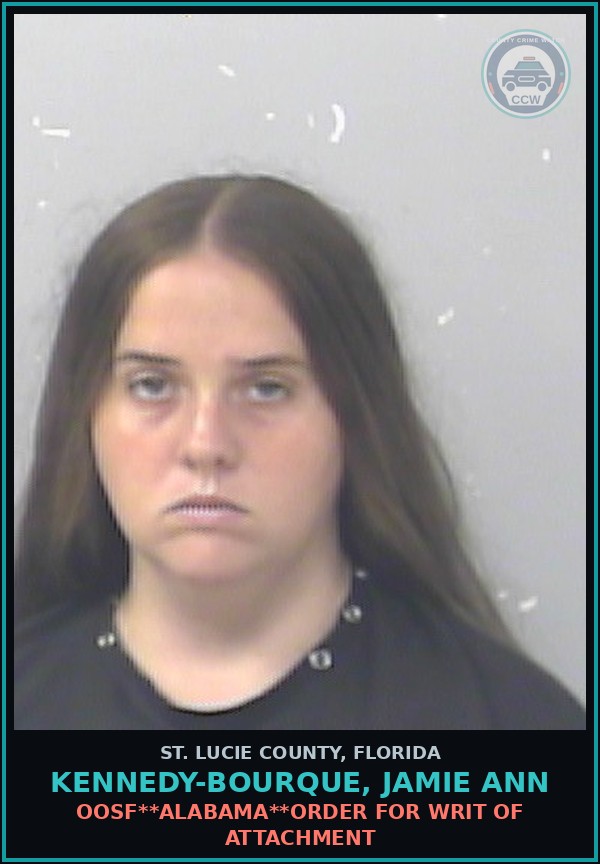 Booking mugshot of Kennedy-bourque, Jamie Ann in St. Lucie County