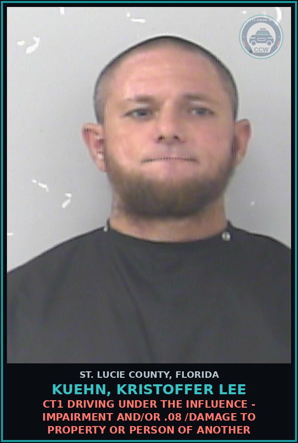 Booking mugshot of Kuehn, Kristoffer Lee in St. Lucie County