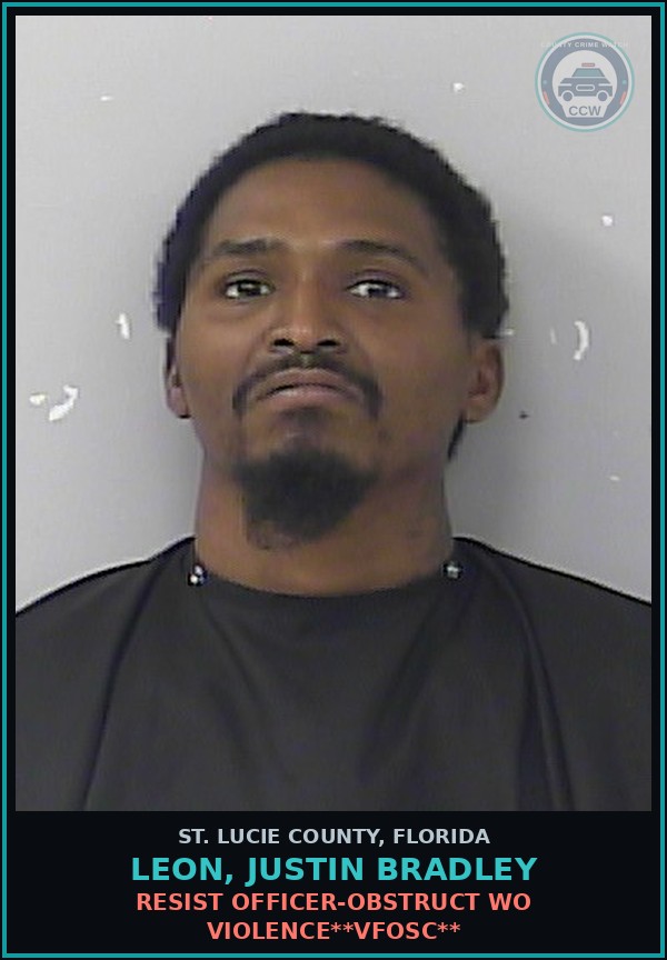 Booking mugshot of Leon, Justin Bradley in St. Lucie County