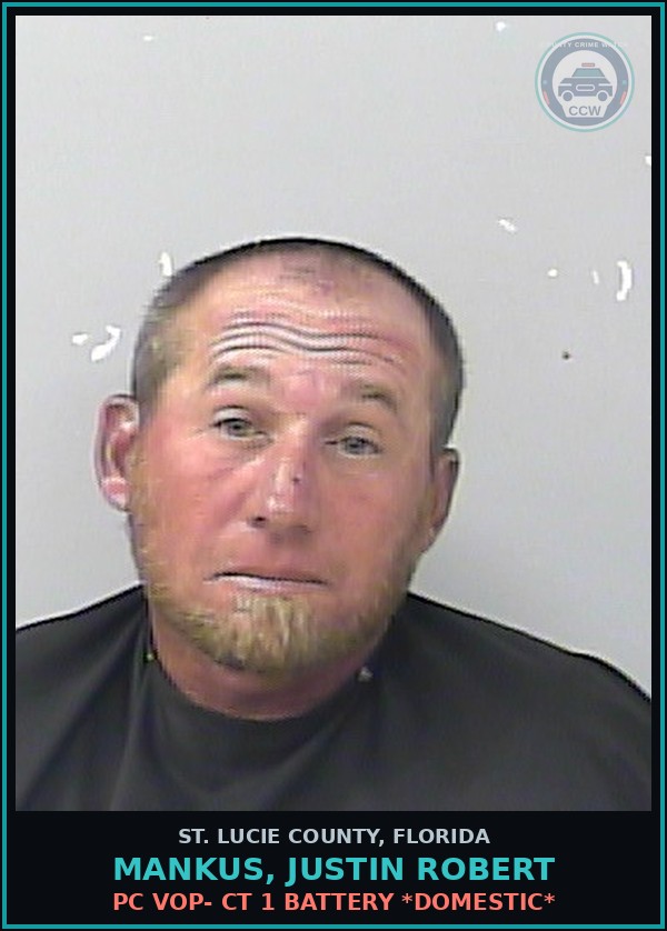 Booking mugshot of Mankus, Justin Robert in St. Lucie County