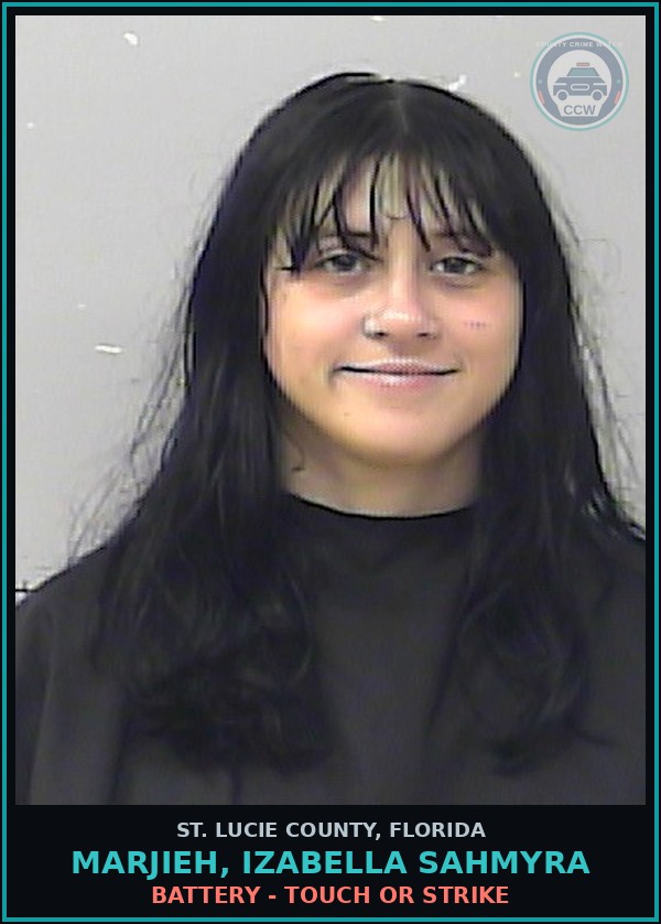 Booking mugshot of Marjieh, Izabella Sahmyra in St. Lucie County
