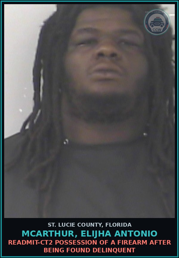 Booking mugshot of Mcarthur, Elijha Antonio in St. Lucie County