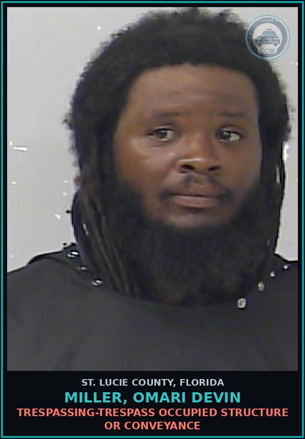 Booking mugshot of Miller, Omari Devin in St. Lucie County