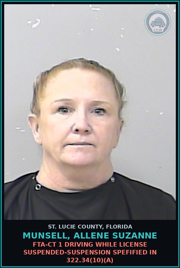 Booking mugshot of Munsell, Allene Suzanne in St. Lucie County