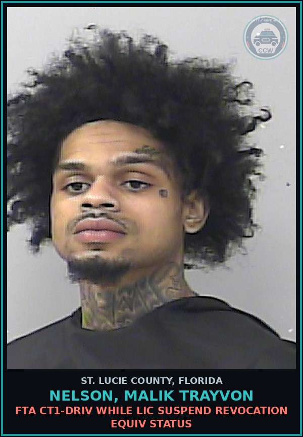Booking mugshot of Nelson, Malik Trayvon in St. Lucie County