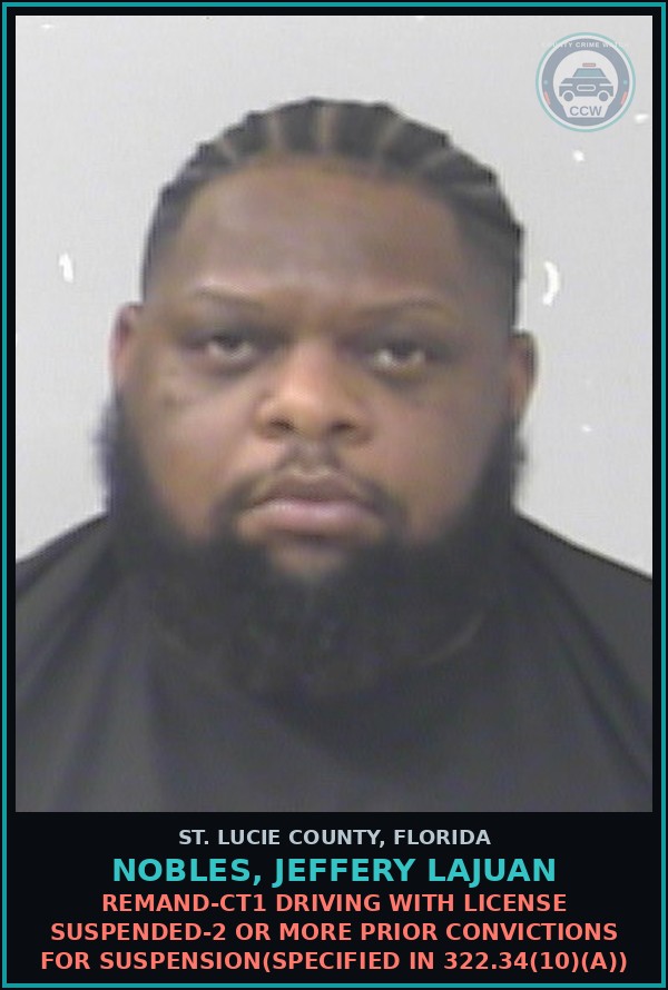 Booking mugshot of Nobles, Jeffery Lajuan in St. Lucie County