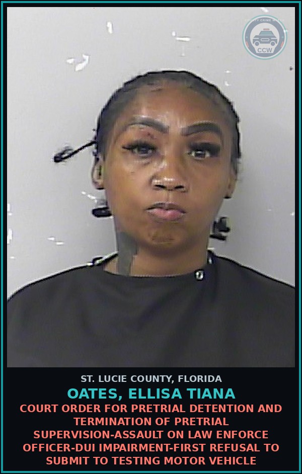 Booking mugshot of Oates, Ellisa Tiana in St. Lucie County