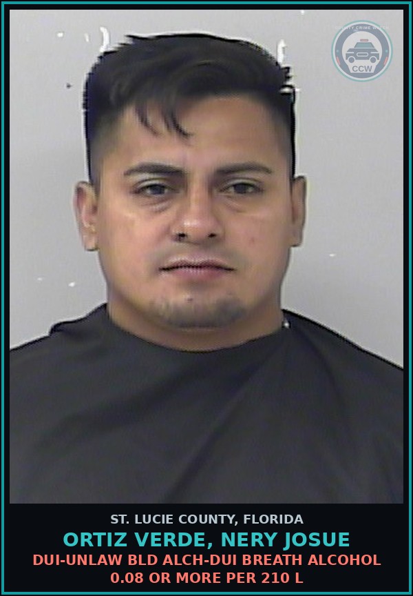 Booking mugshot of Ortiz Verde, Nery Josue in St. Lucie County