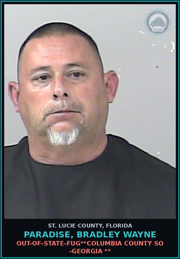 Booking mugshot of Paradise, Bradley Wayne in St. Lucie County