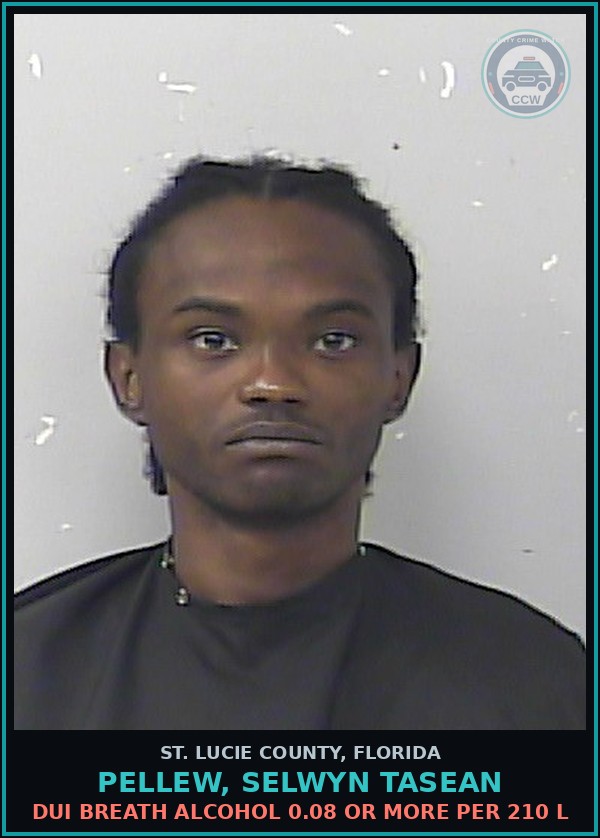 Booking mugshot of Pellew, Selwyn Tasean in St. Lucie County