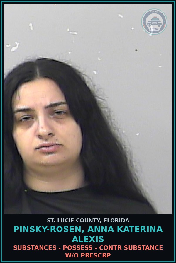 Booking mugshot of Pinsky-rosen, Anna Katerina Alexis in St. Lucie County