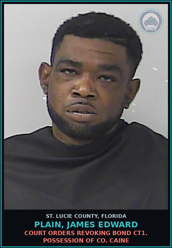 Booking mugshot of Plain, James Edward in St. Lucie County