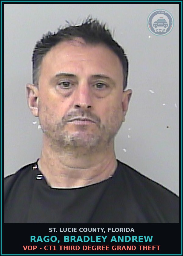 Booking mugshot of Rago, Bradley Andrew in St. Lucie County