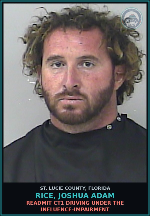 Booking mugshot of Rice, Joshua Adam in St. Lucie County