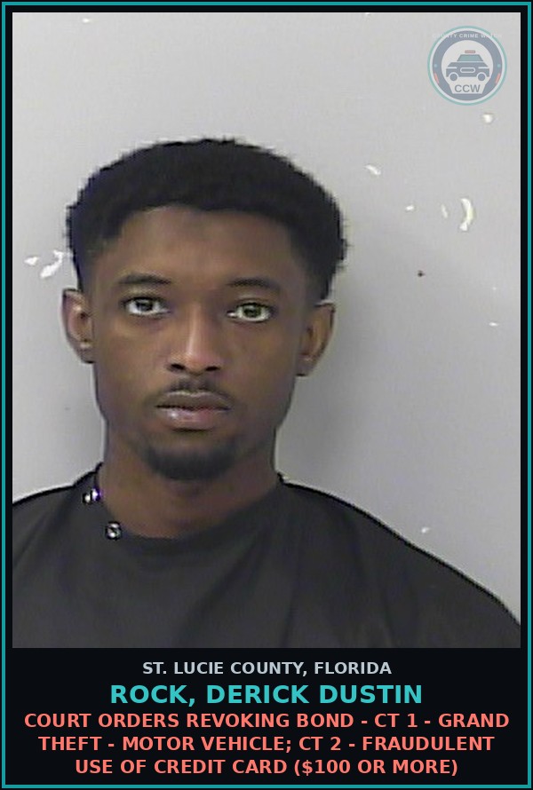 Booking mugshot of Rock, Derick Dustin in St. Lucie County