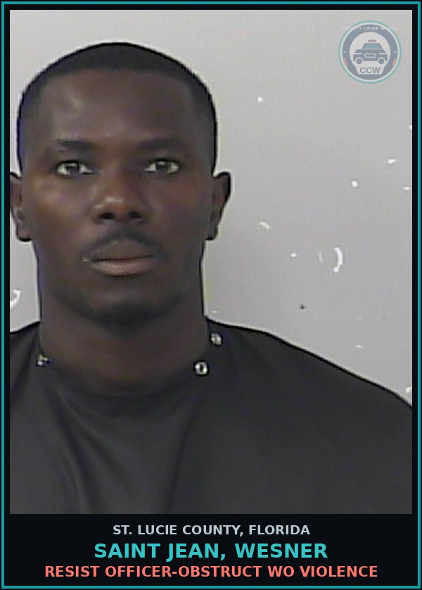 Booking mugshot of Saint Jean, Wesner in St. Lucie County